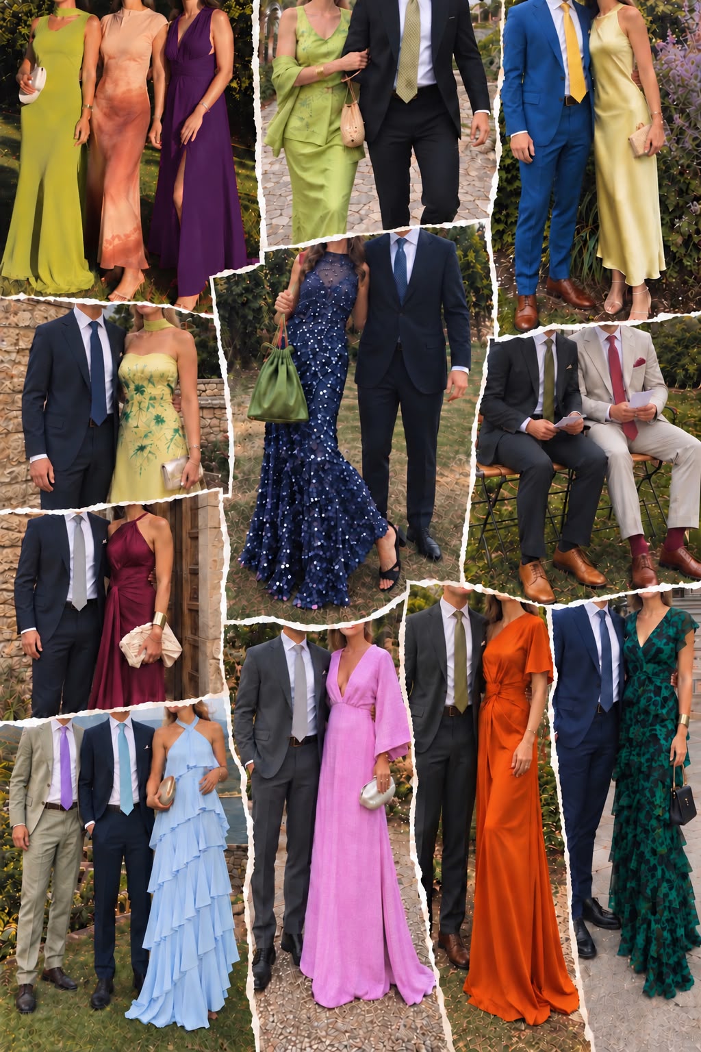 Moodboard de tenues de mariage colorées pour les invités